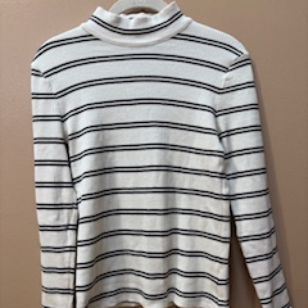 Talbots Petite Striped Mock Turtleneck Long Sleeve Black/White Size MP
